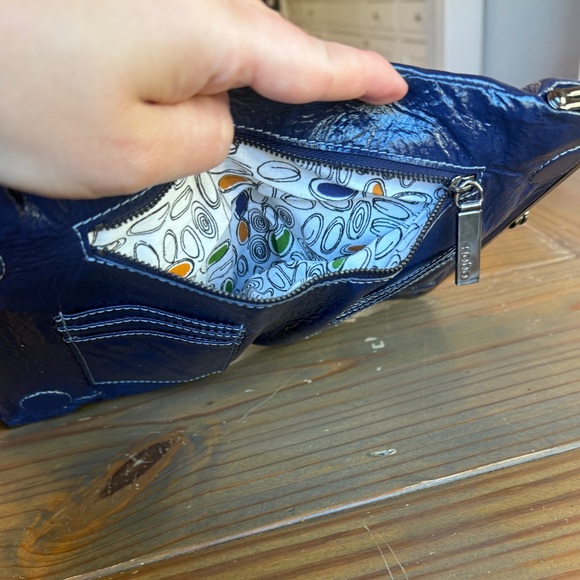 Hobo International Leanne clutch crossbody bag Purse/Wallet Blue Patent Leather - Picture 12 of 17